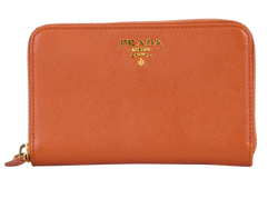 Prada Zip Around Wallet, Leather, Orange, MII, DB/B, 2*